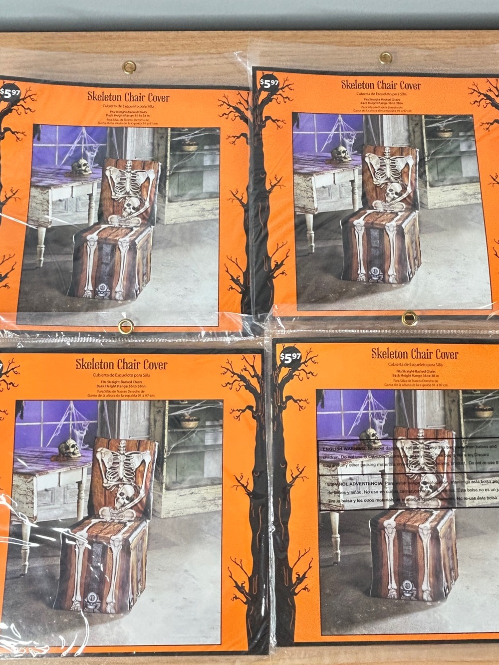 Skeleton Chair Covers Set of 4 Halloween Plastic Fits 36-38 Inches NEW